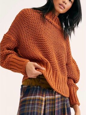 Free People My Only Sunshine Orange Chunky Turtleneck Sweatery
